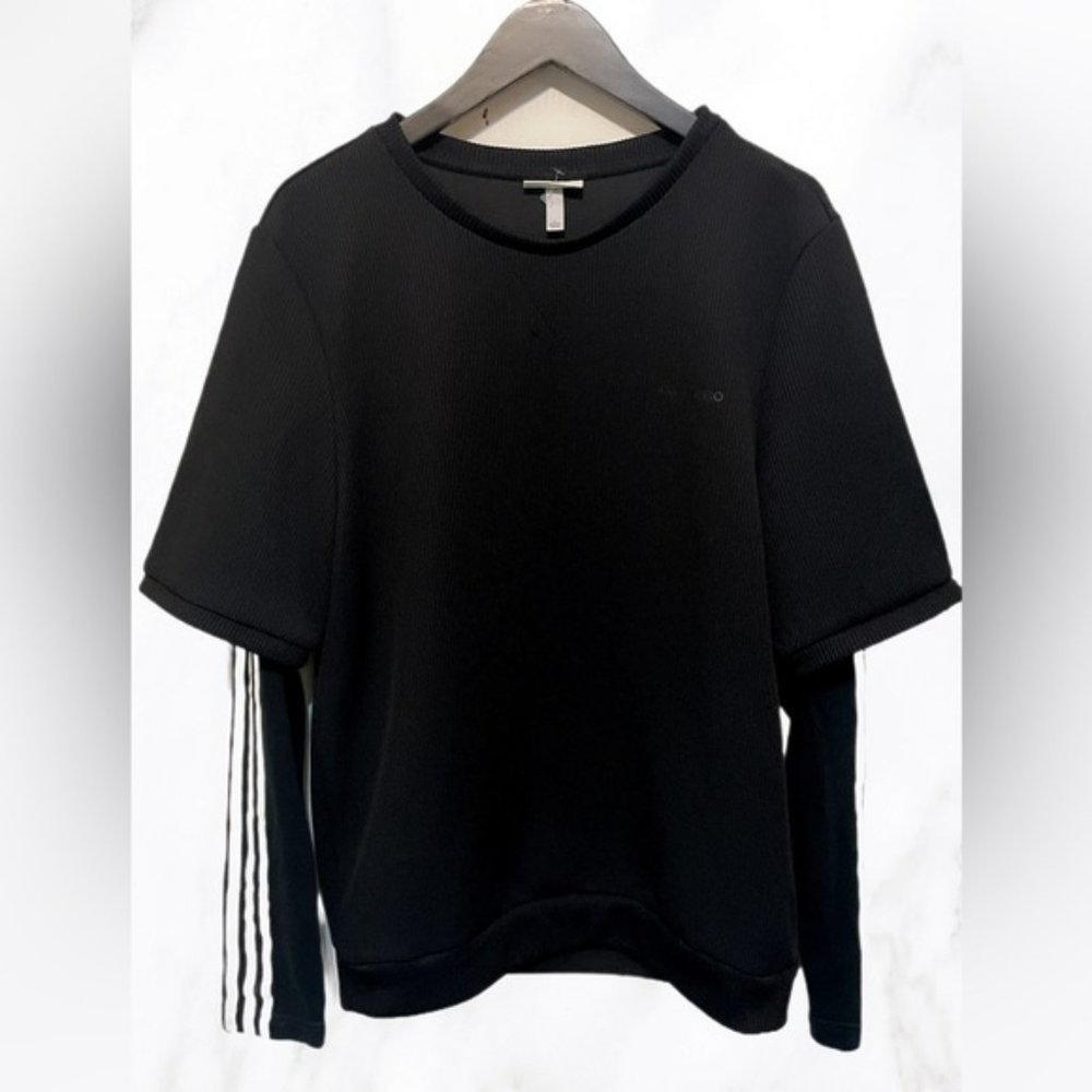 Adidas Neo black white stripes casual crewneck Long  sleeve top XL